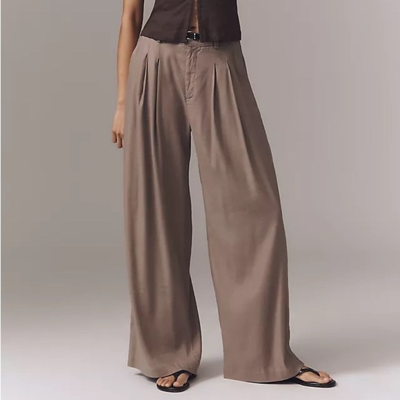 Anthropologie Elevenses Women's Wide Leg Tan Pants - Picture 1 of 9